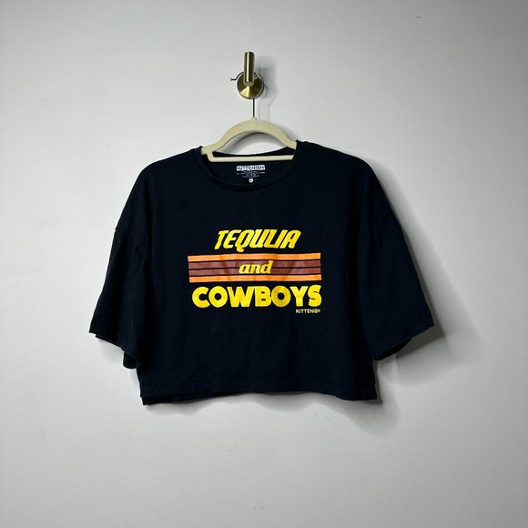 Kittenish Tops - Kittenish Black SS Crop 'Tequila and Cowboys' Graphic Shirt Women's XL